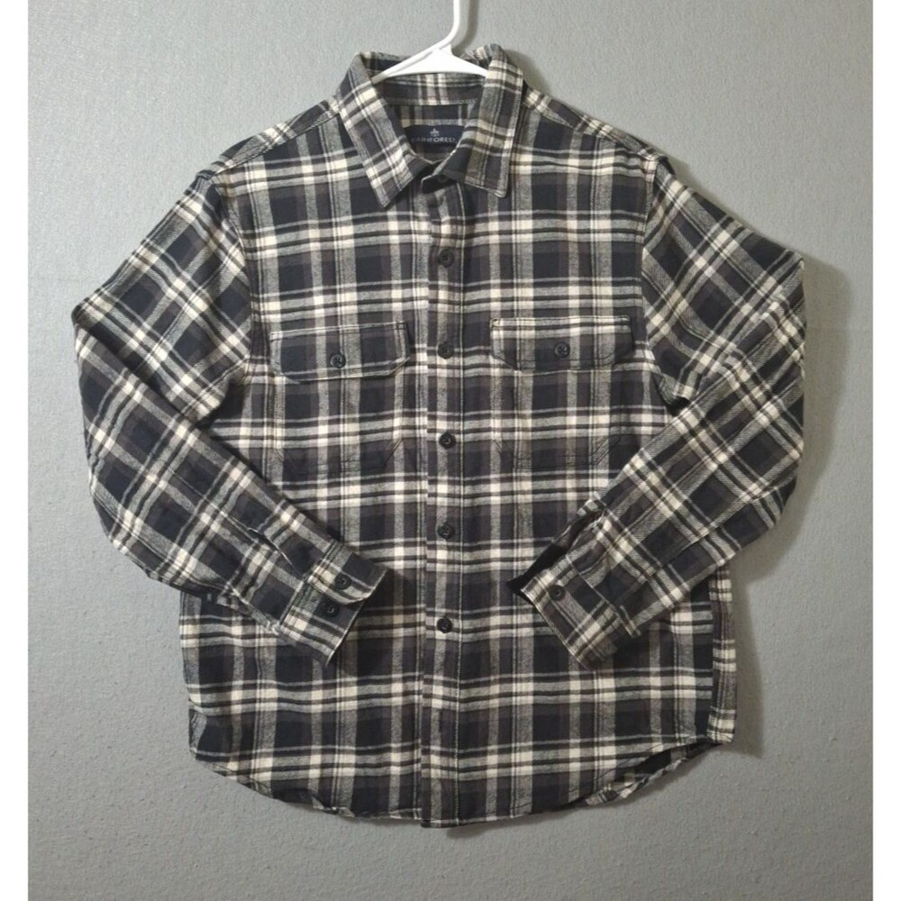 Rainforest Flannel Shirt Long Sleeve Men's L Charcoal Heavy Cotton Button Up